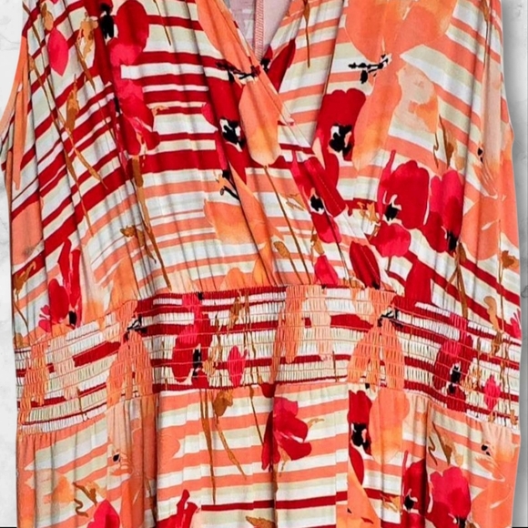 LANE BRYANT Coral Red Abstract Print Summer Flowy Midi Dress Size 14/16 Plus - Picture 14 of 16